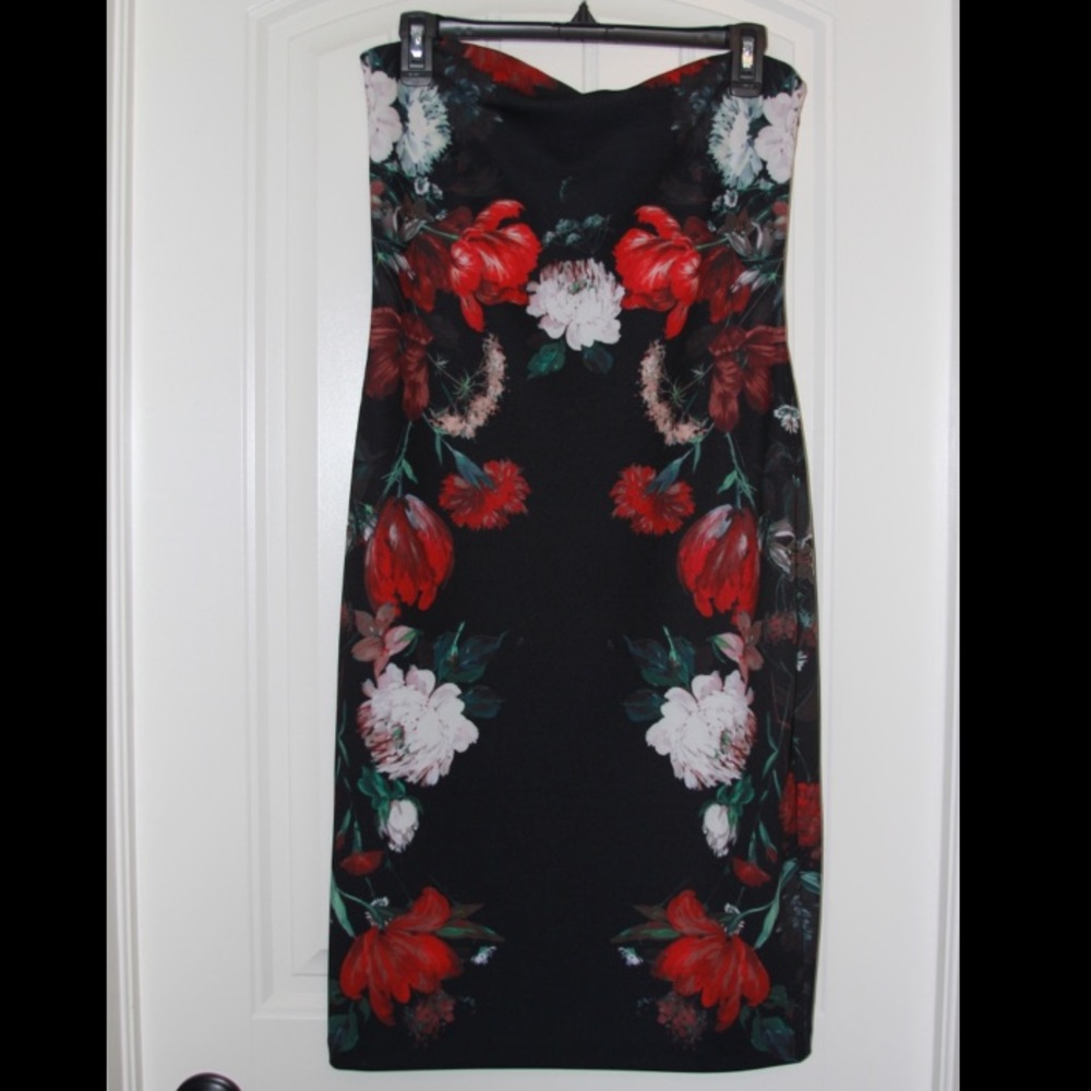 Express Strapless Floral Print Dress